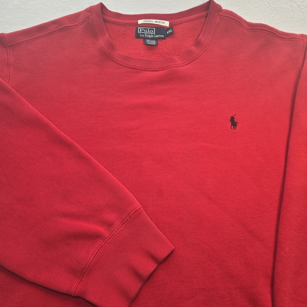 VTG Polo Ralph Lauren Red Crewneck Sweatshirt XXL 90s‎ Distressed Heavyweight...